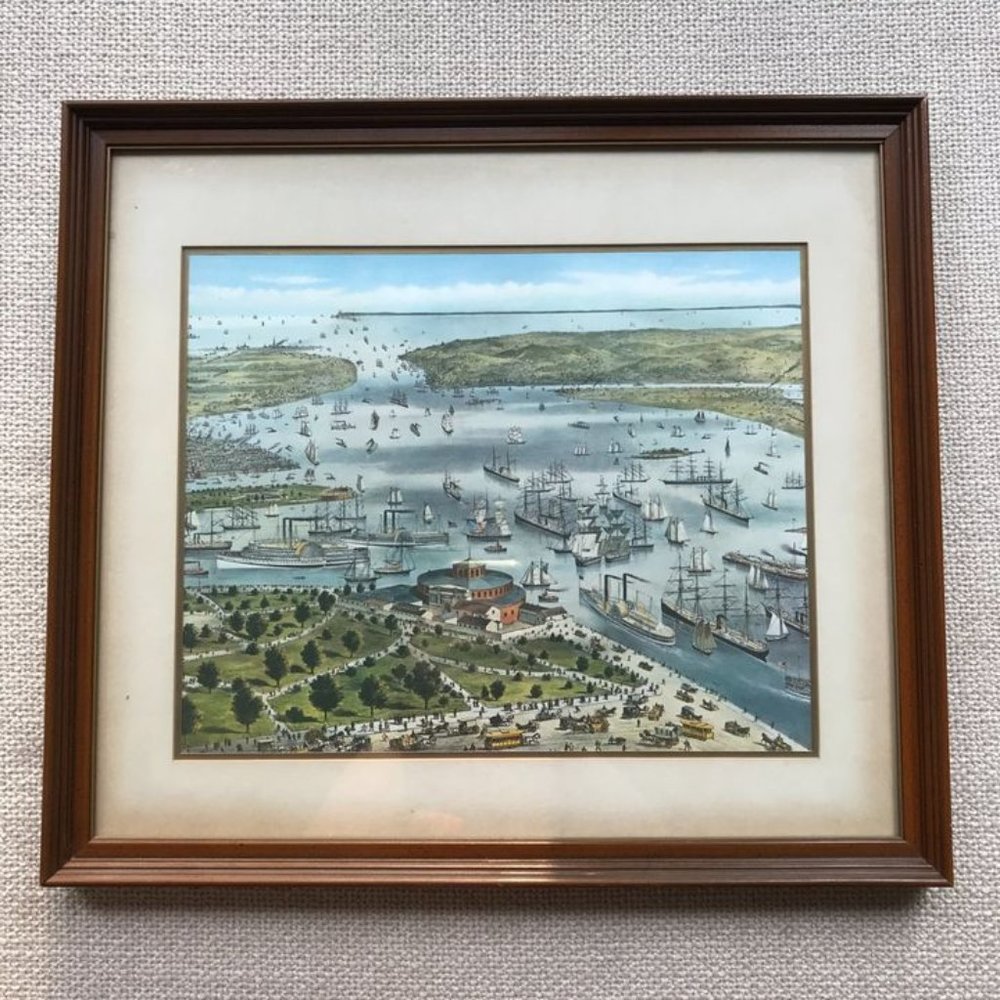 Large Vintage Matted Framed New York Landscape Port Print